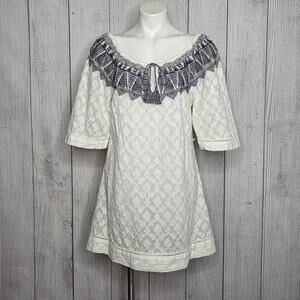 Anthropologie Mermaid Embroidered Cotton Tunic Mini Dress, Sz Small